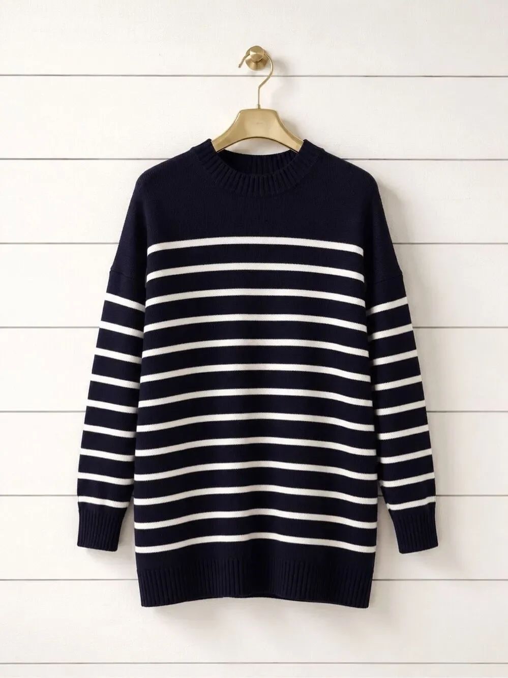 Ralph Lauren Navy & Cream Striped Wool Knit Sweater dress A46 - Picture 2 of 9